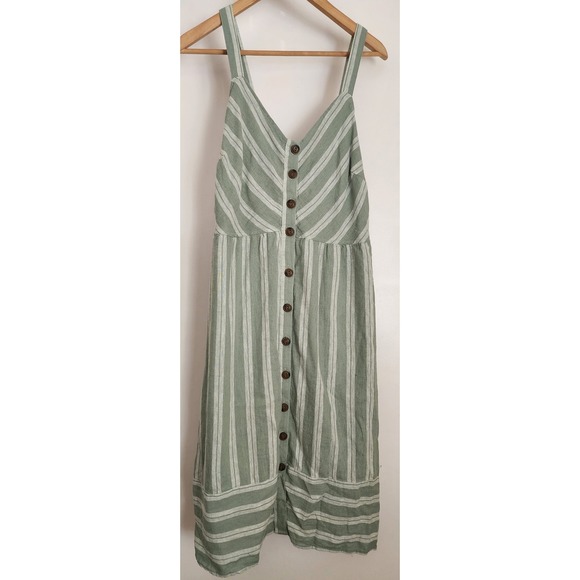 Universal Thread Dresses & Skirts - Universal Thread Women Midi Dress Size M‎ Green Striped Linen Rayon Blend